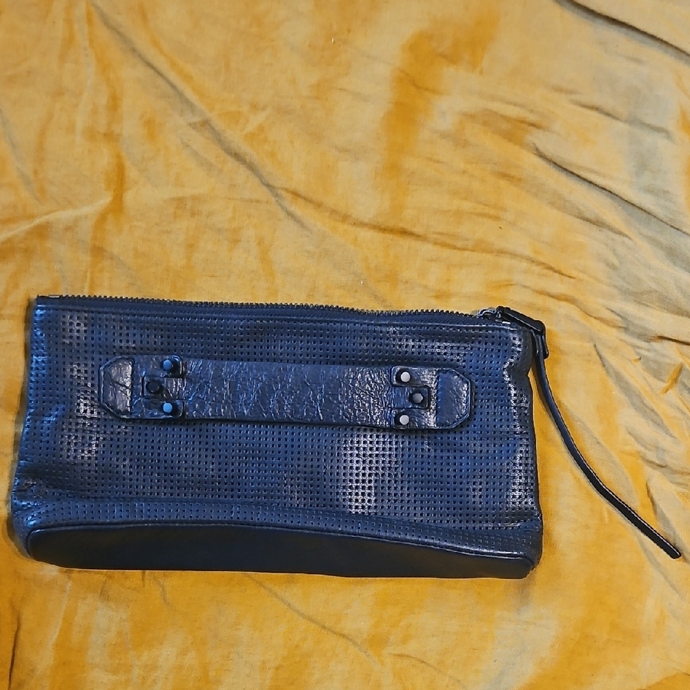 Black Perforated Leather Clutch